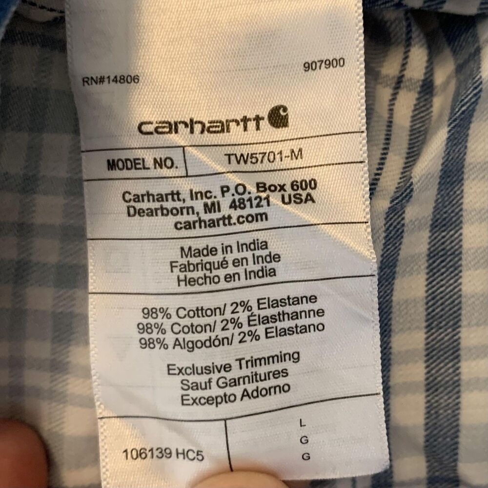 Carhartt Shirt Mens Large Blue Plaid Rugged Flex Relaxed Fit Short Sleeve TW5701 - Picture 3 of 7